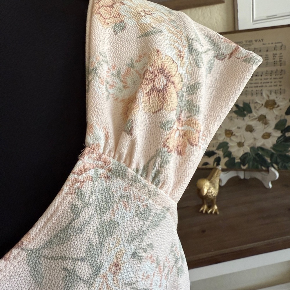 Soft Pink Floral Mini Knee Length Dress Large Romantic Cottage Feminine Coquette - Picture 7 of 11